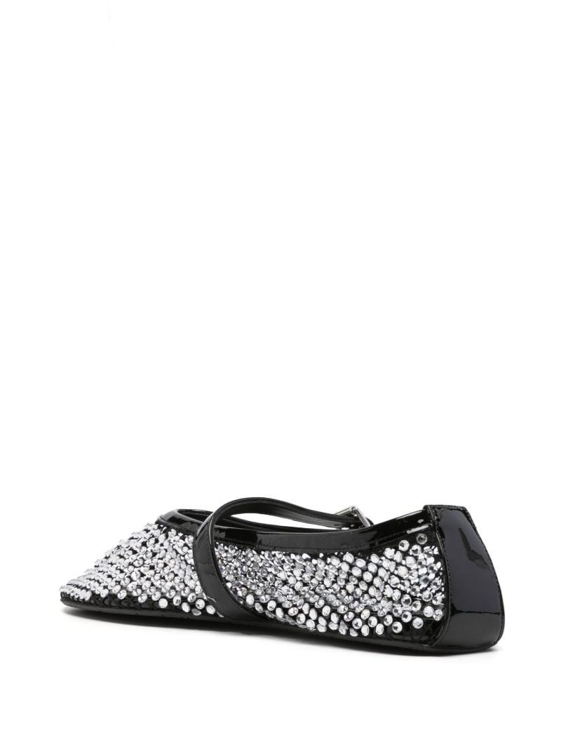 Black Rhinestone-embellished Leather Ballerina Shoes
