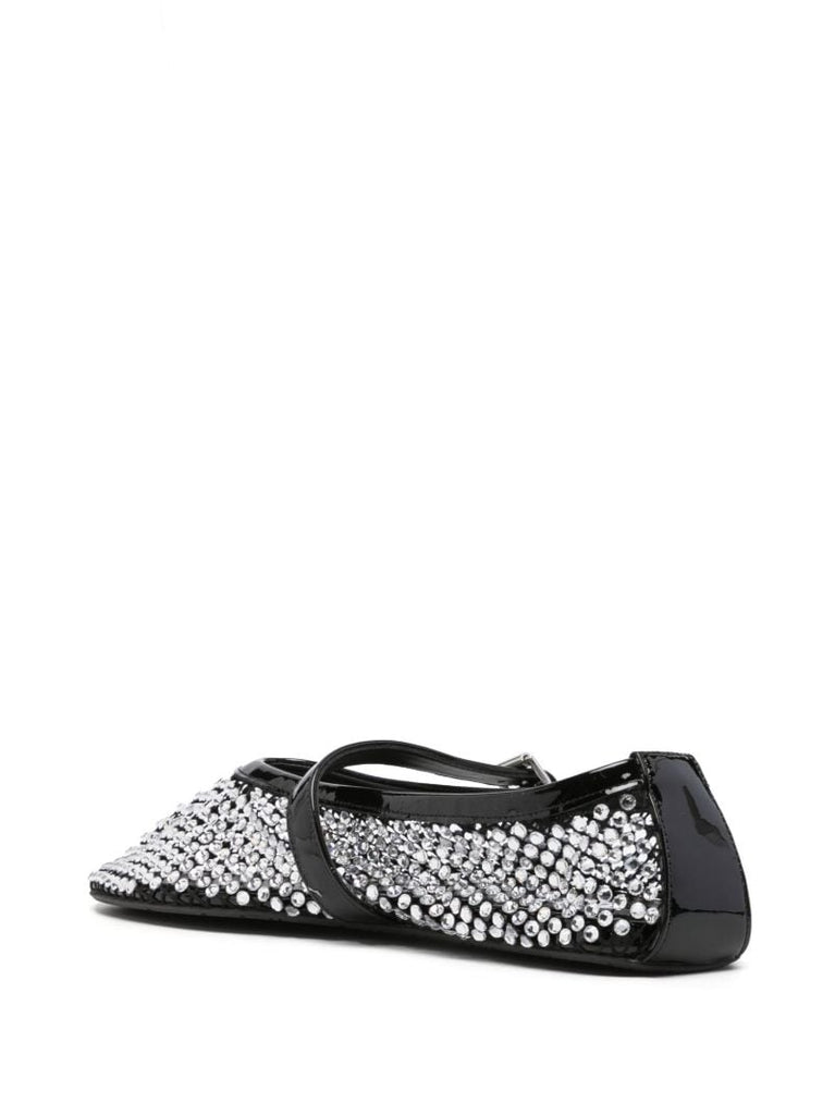 Black Rhinestone-embellished Leather Ballerina Shoes