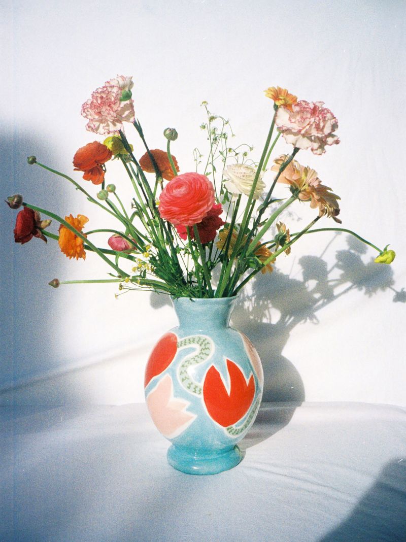 Blue Tulip Earthenware Vase