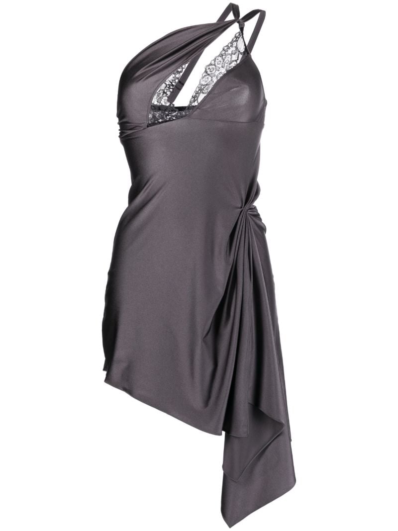 Grey Lace-trim Asymmetric Mini Dress