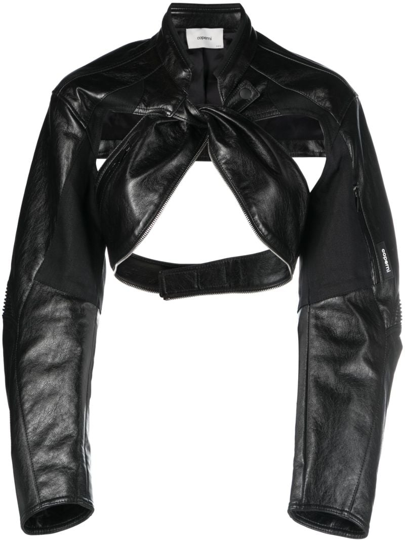 Black Cut-out Cropped Biker Jacket
