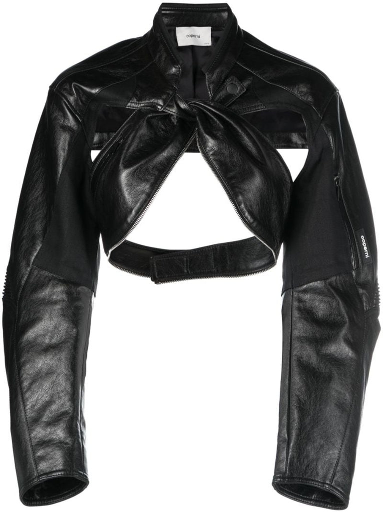 Black Cut-out Cropped Biker Jacket