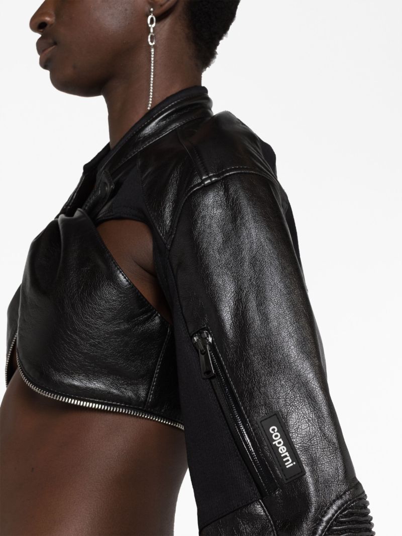 Black Cut-out Cropped Biker Jacket
