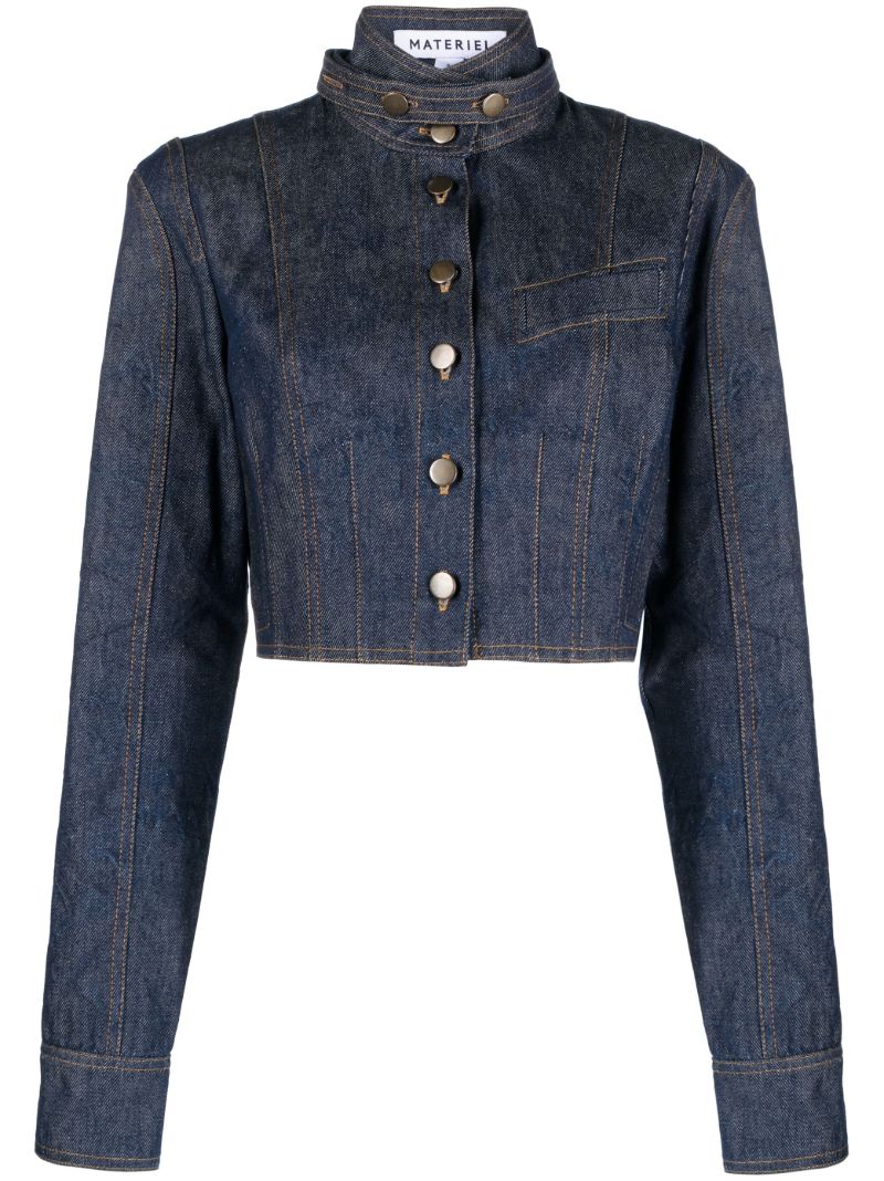 Blue Corset Cropped Denim Jacket