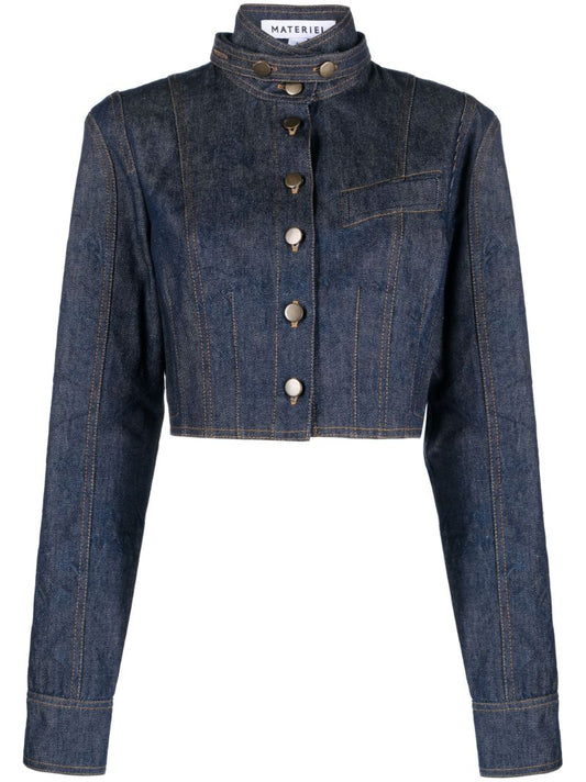 Blue Corset Cropped Denim Jacket