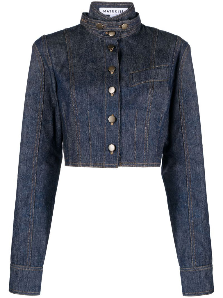 Blue Corset Cropped Denim Jacket