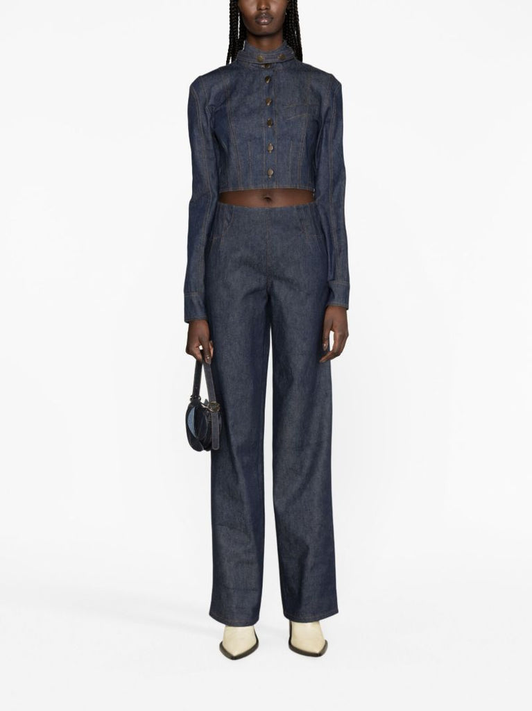 Blue Corset Cropped Denim Jacket