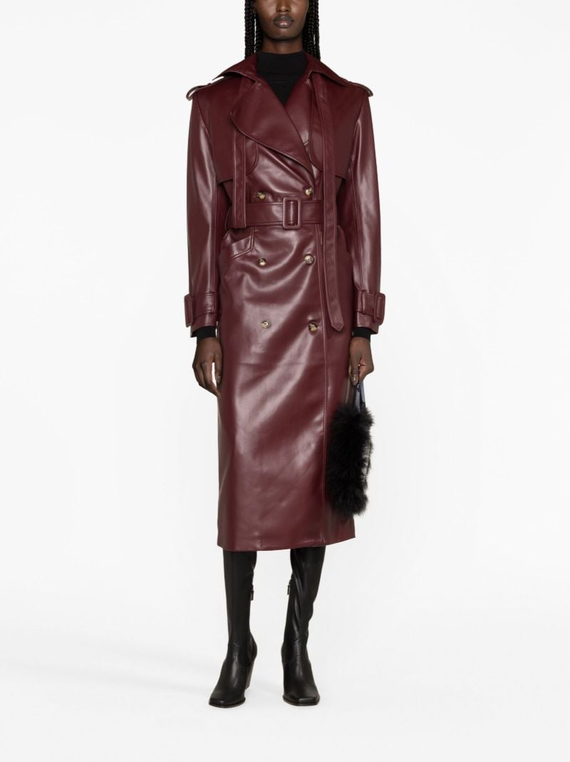 Red Faux-leather Trench Coat