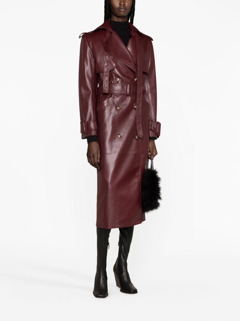 Red Faux-leather Trench Coat