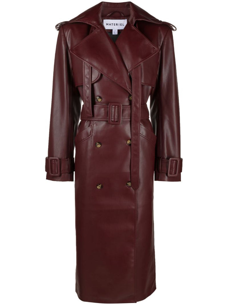 Red Faux-leather Trench Coat