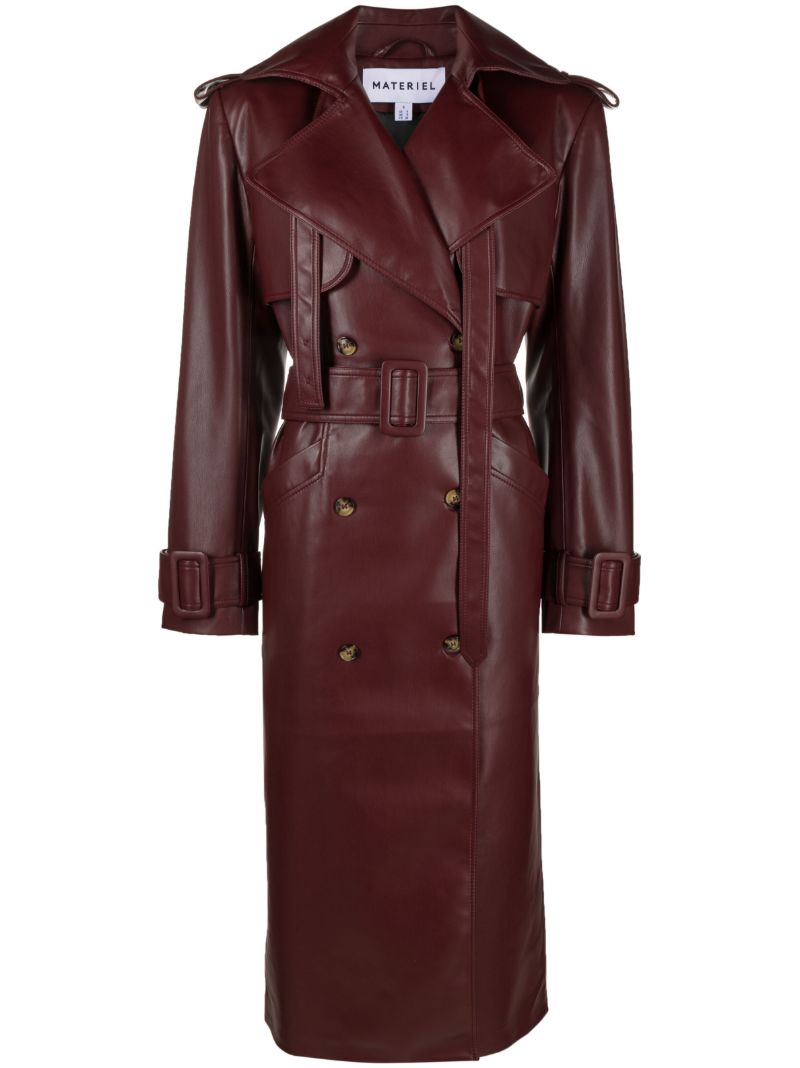 Red Faux-leather Trench Coat