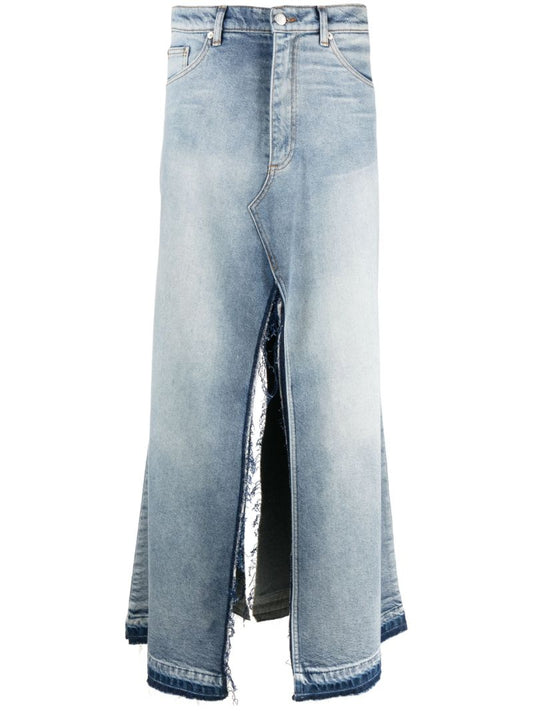 Blue Frayed-edge Denim Maxi Skirt