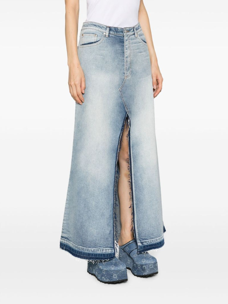 Blue Frayed-edge Denim Maxi Skirt