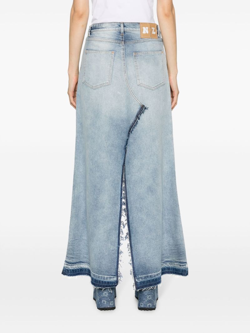 Blue Frayed-edge Denim Maxi Skirt