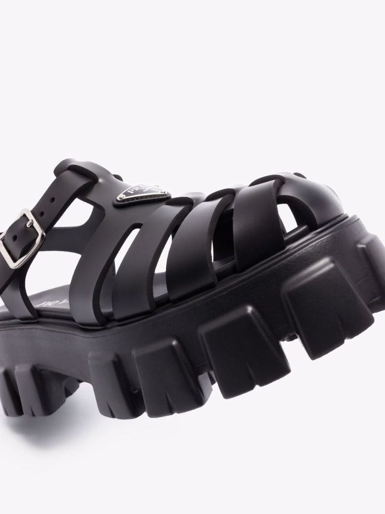 Black Monolith Caged Leather Sandals
