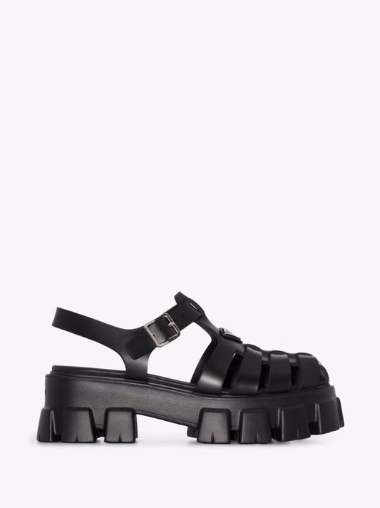 Black Monolith Caged Leather Sandals