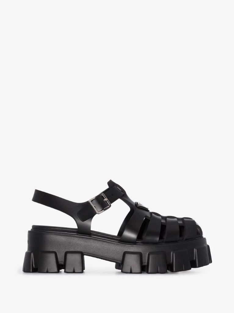 Black Monolith Caged Leather Sandals