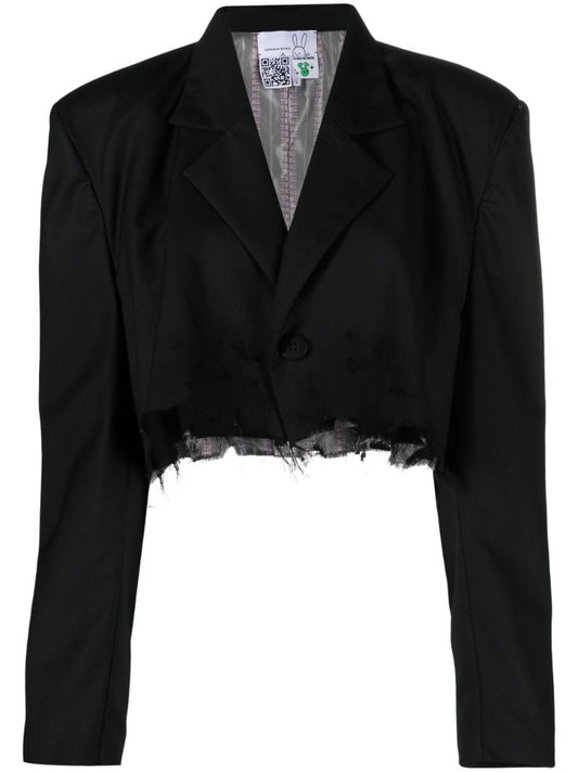 Black Distressed Cropped Blazer