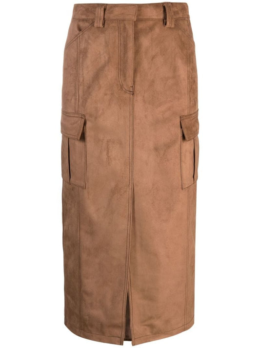 Brown Faux-suede Cargo Skirt