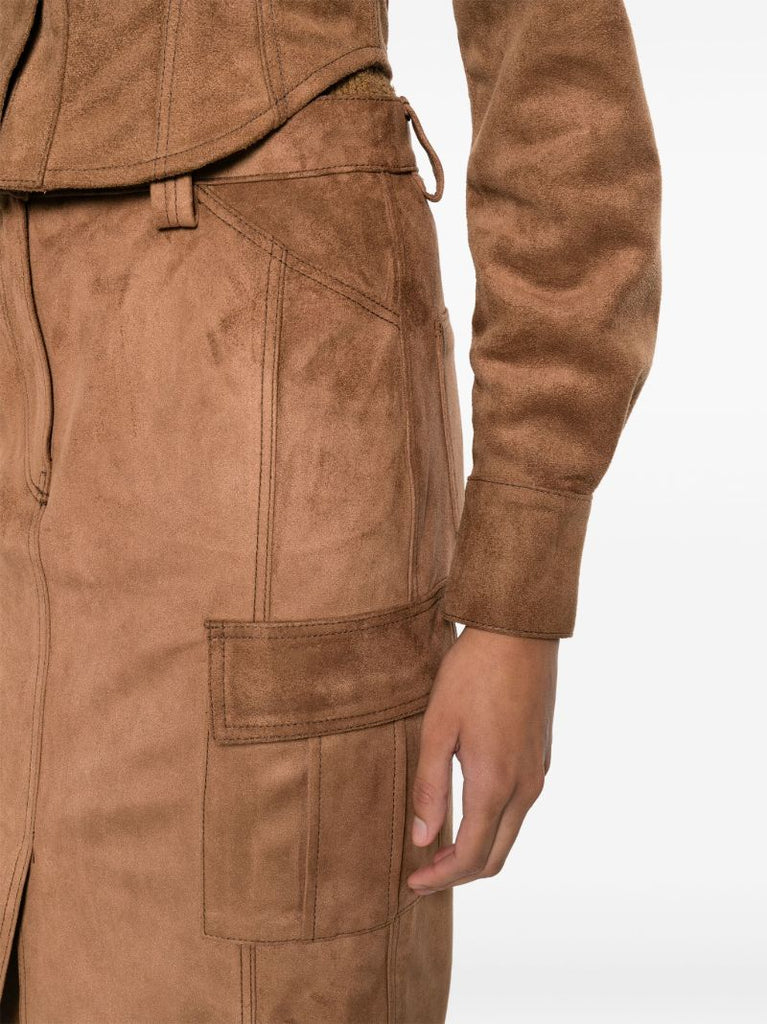 Brown Faux-suede Cargo Skirt