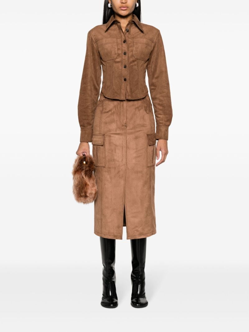 Brown Faux-suede Cargo Skirt