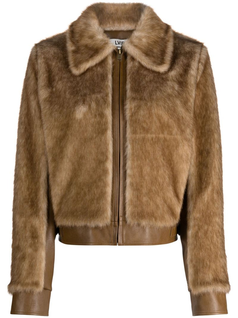 Brown Faux Fur Zipped Jacket