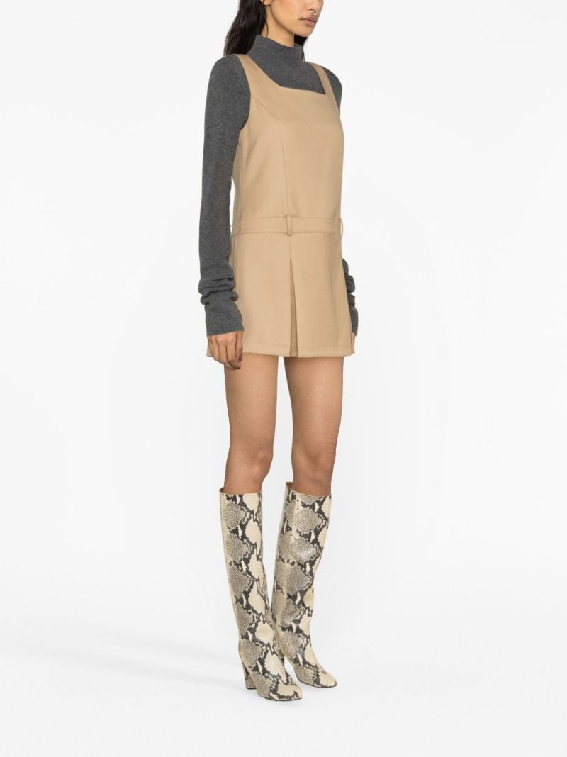 Neutral Pleated Wool Mini Dress