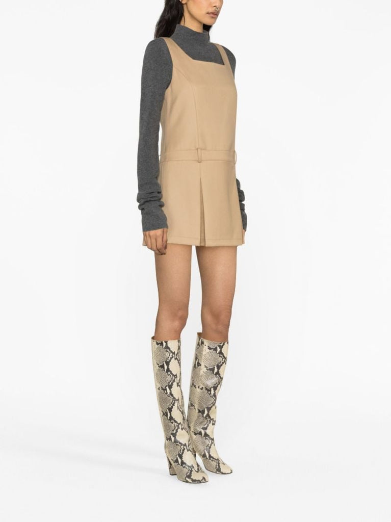 Neutral Pleated Wool Mini Dress