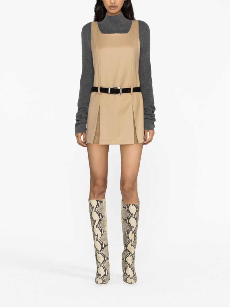Neutral Pleated Wool Mini Dress