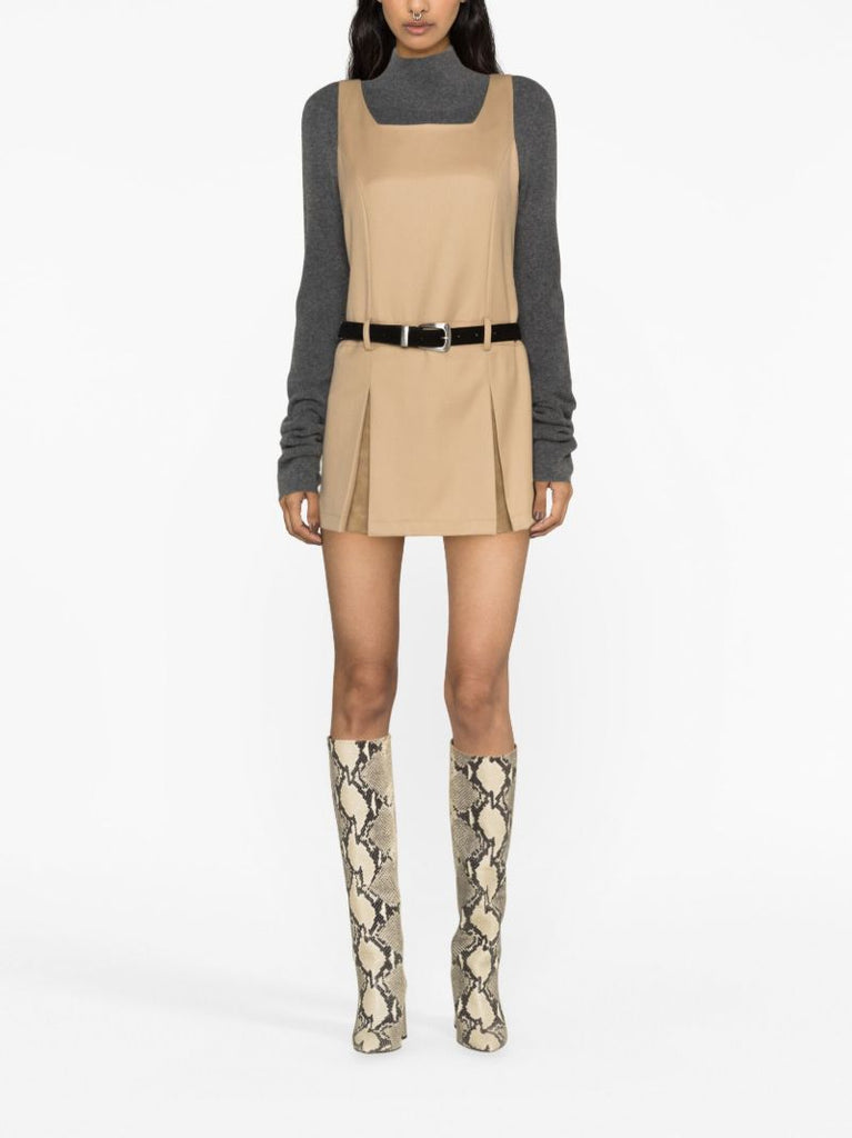 Neutral Pleated Wool Mini Dress