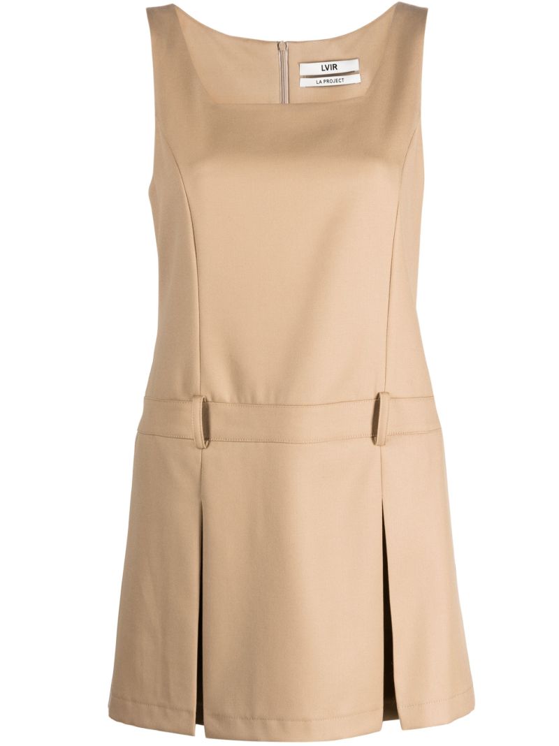 Neutral Pleated Wool Mini Dress