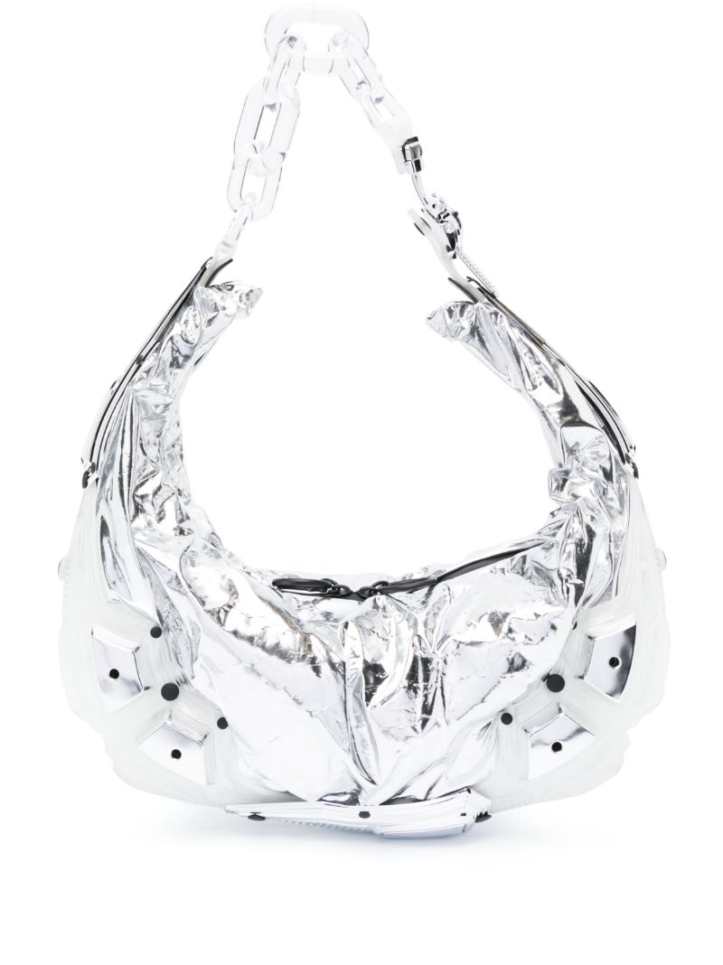 Sivler-tone Half Moon Faux Leather Shoulder Bag