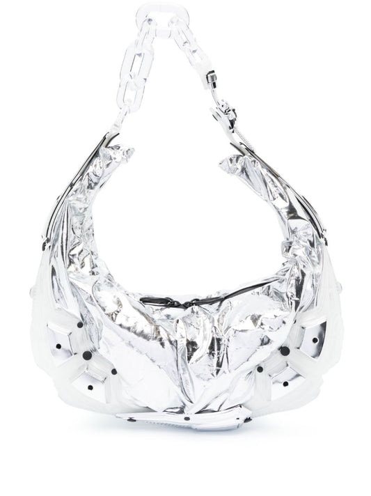 Sivler-tone Half Moon Faux Leather Shoulder Bag