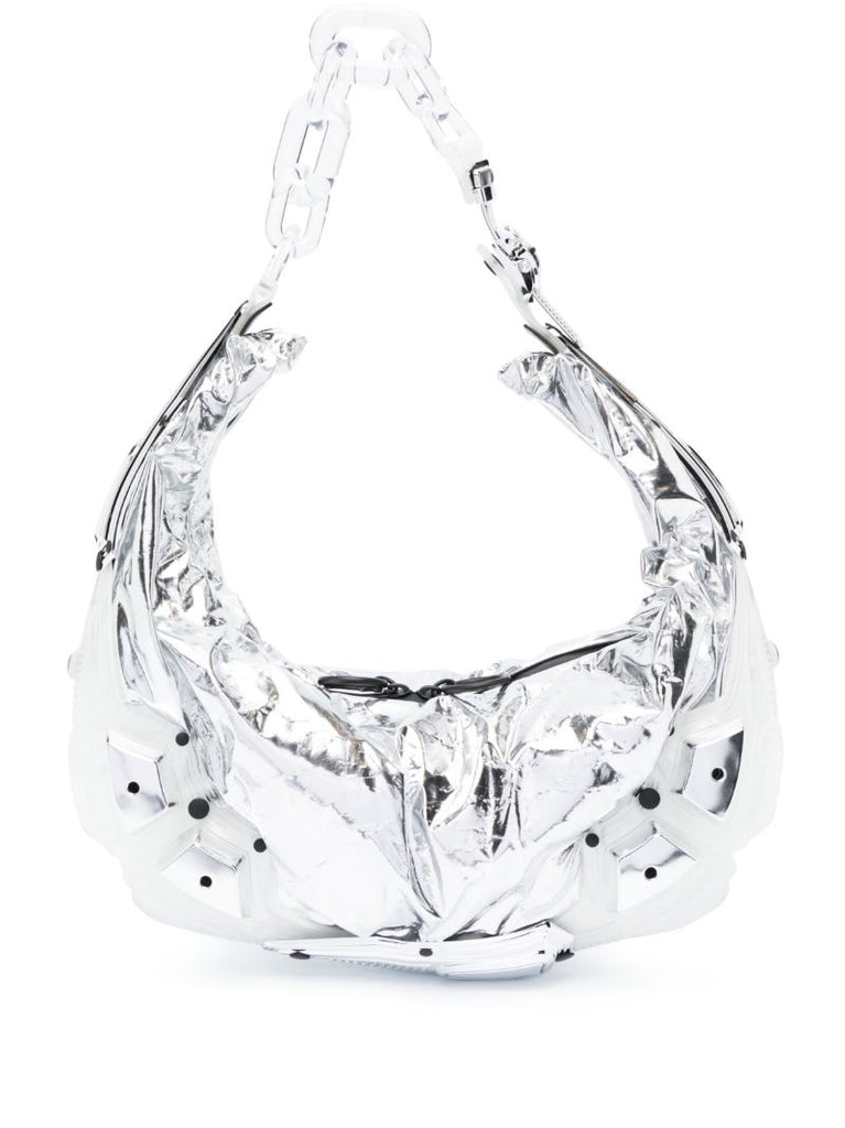 Sivler-tone Half Moon Faux Leather Shoulder Bag