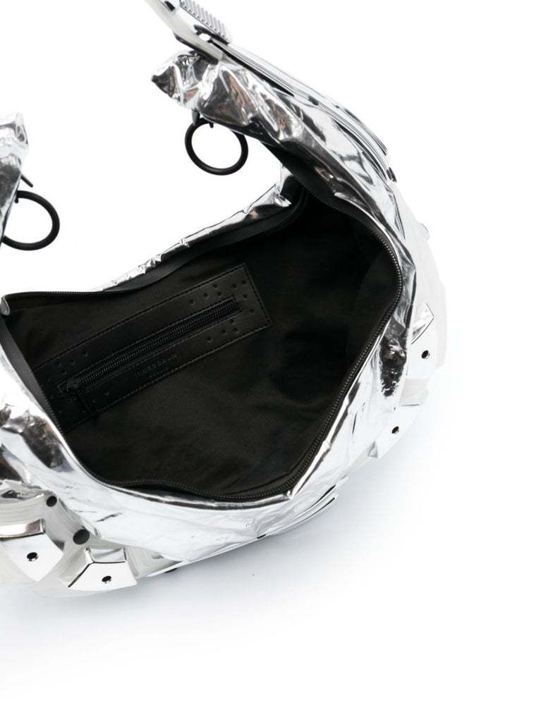 Sivler-tone Half Moon Faux Leather Shoulder Bag