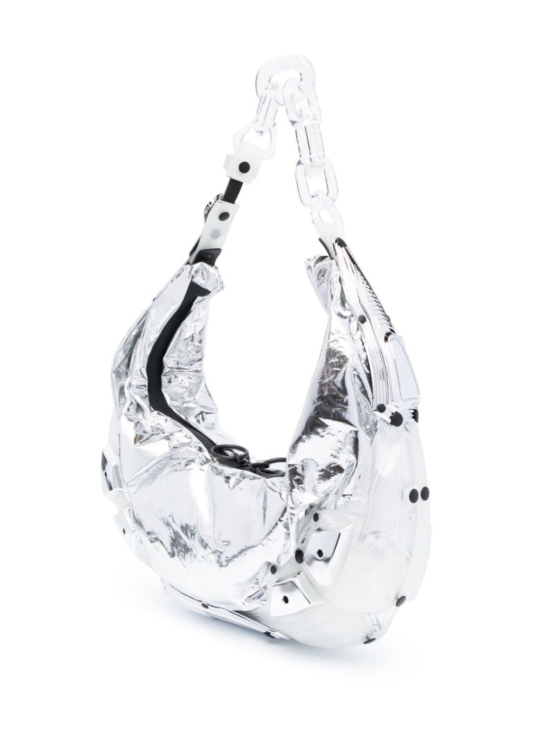 Sivler-tone Half Moon Faux Leather Shoulder Bag