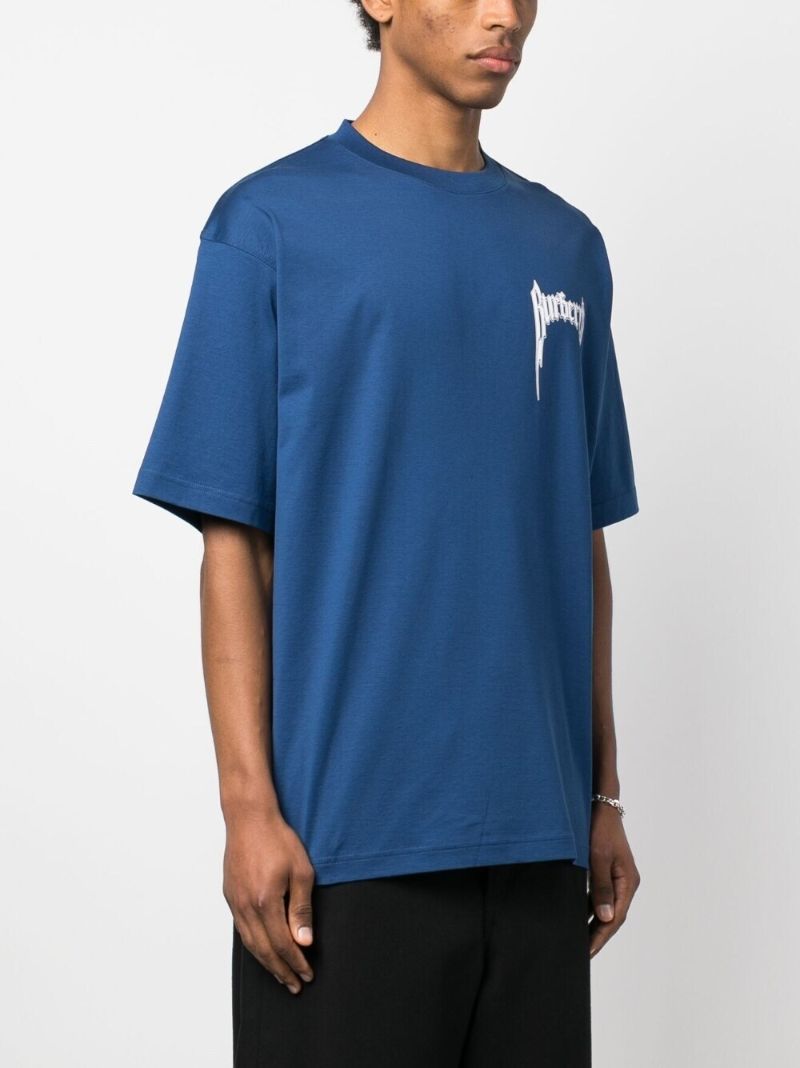 Blue Logo Print Cotton T-shirt