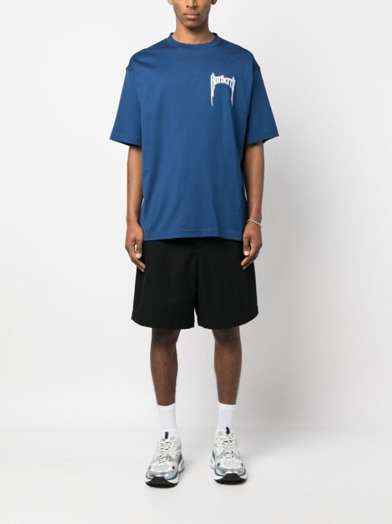 Blue Logo Print Cotton T-shirt