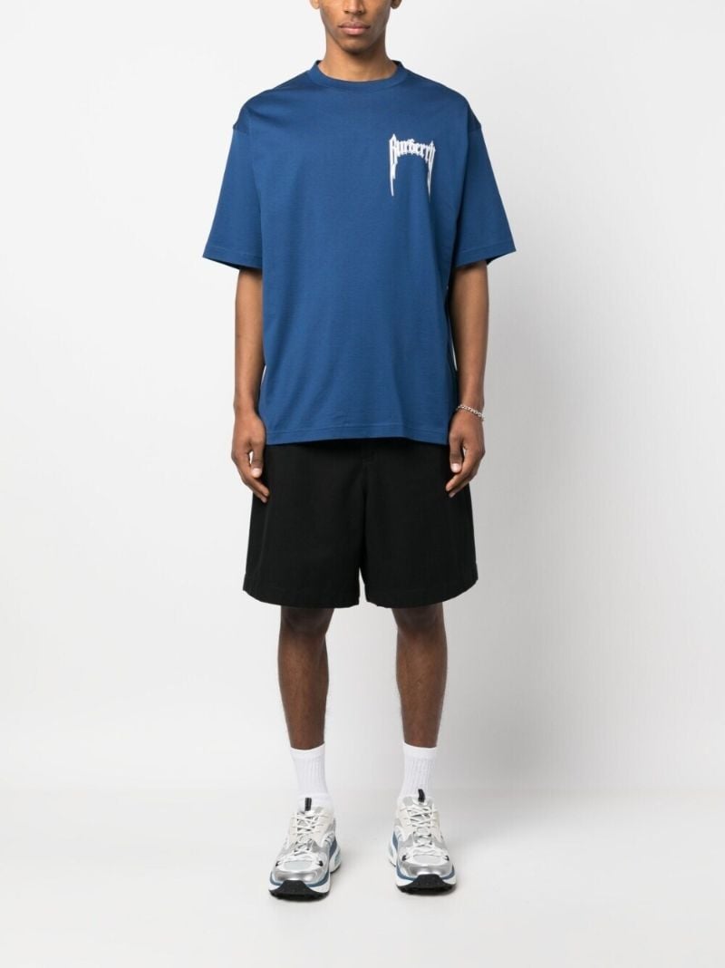Blue Logo Print Cotton T-shirt