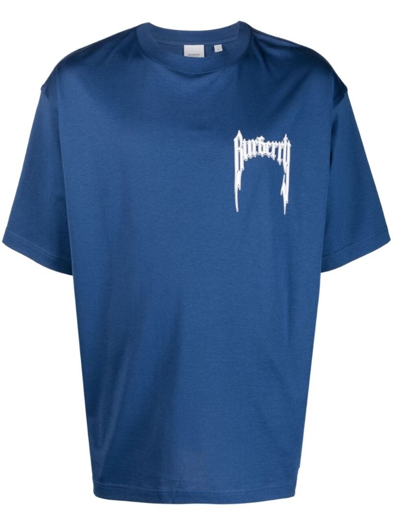 Blue Logo Print Cotton T-shirt