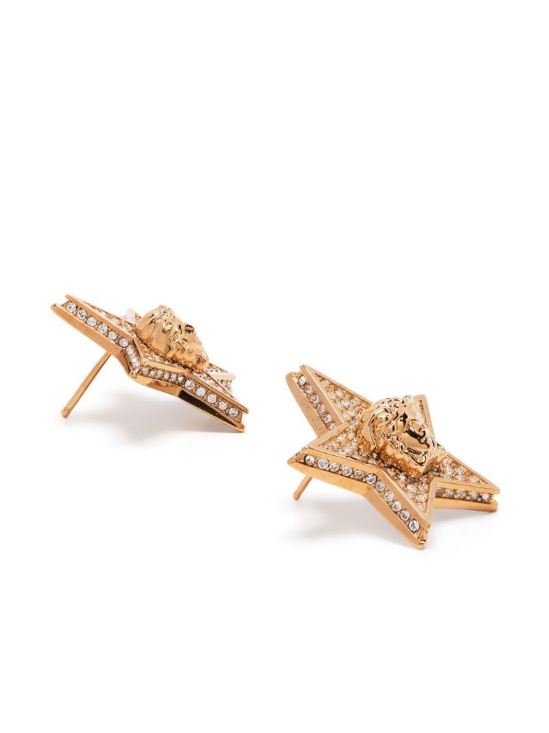 Gold-tone Medusa Star Crystal Stud Earrings