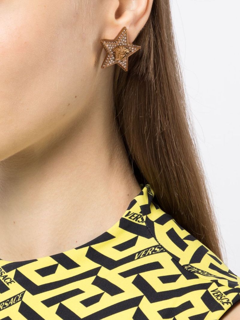 Gold-tone Medusa Star Crystal Stud Earrings