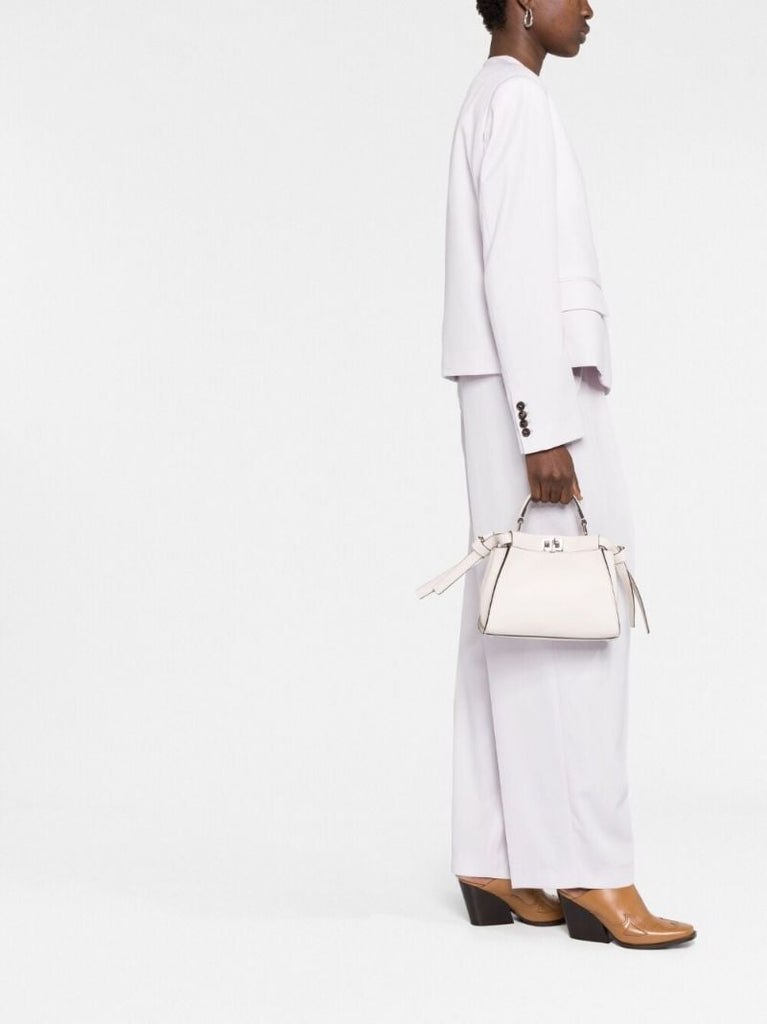 White Peekaboo Mini Leather Tote Bag
