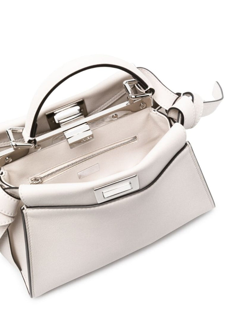White Peekaboo Mini Leather Tote Bag