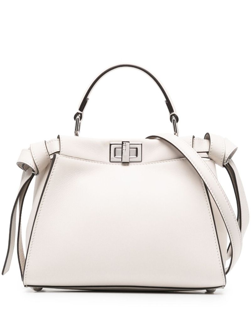 White Peekaboo Mini Leather Tote Bag