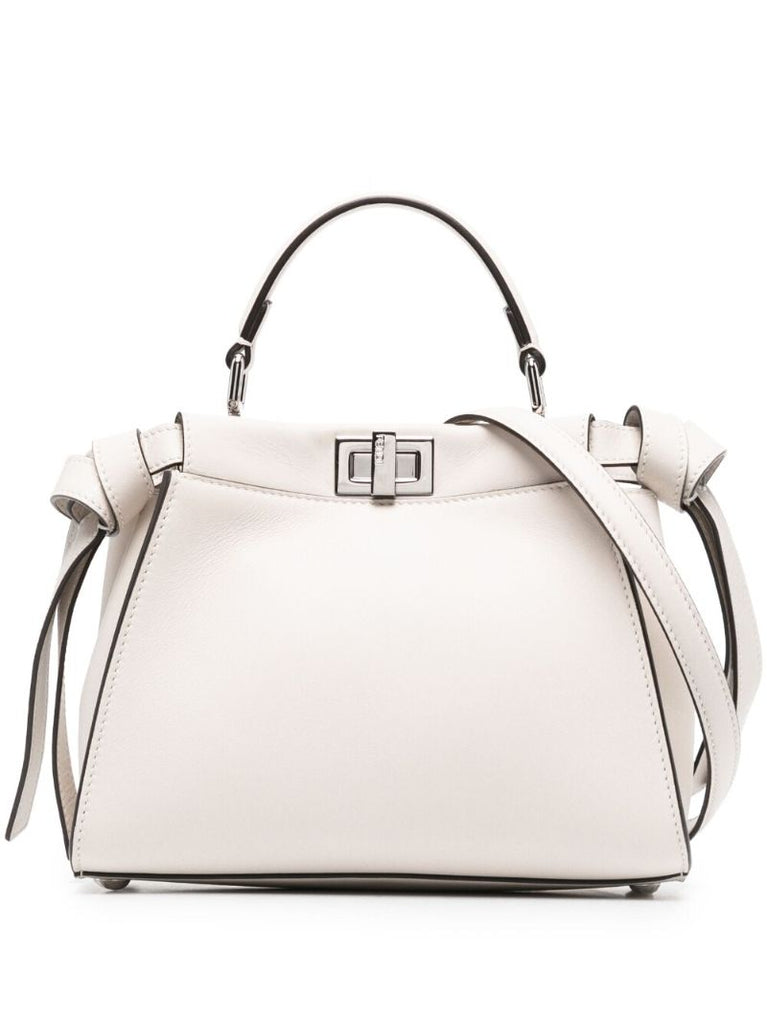 White Peekaboo Mini Leather Tote Bag