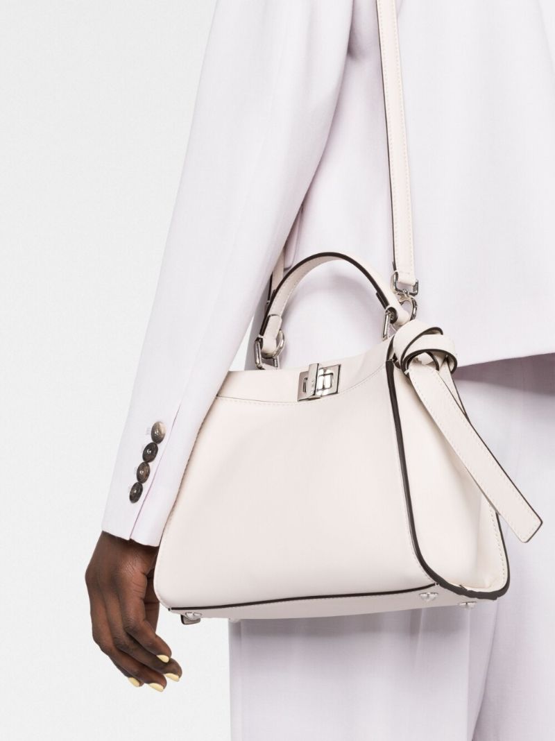 White Peekaboo Mini Leather Tote Bag