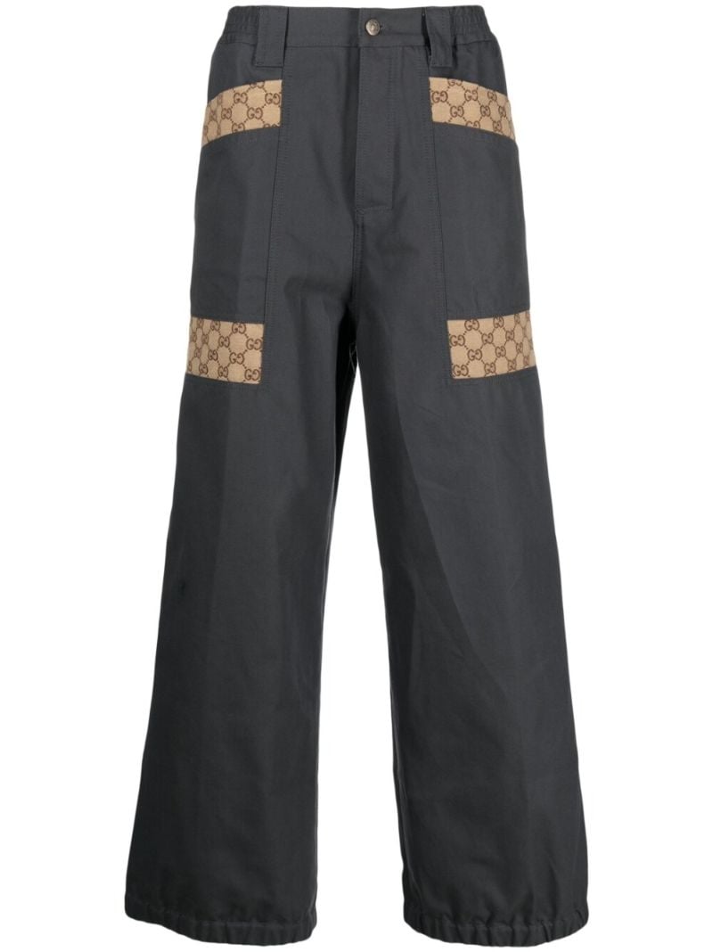 Grey Cotton Canvas Gg Panel Trousers