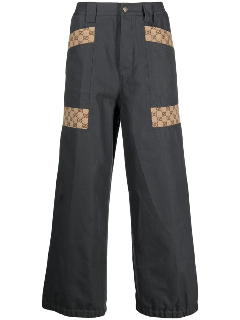 Grey Cotton Canvas Gg Panel Trousers