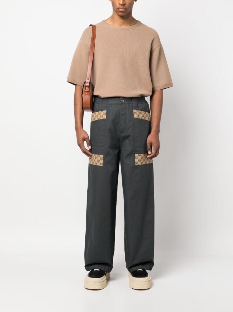 Grey Cotton Canvas Gg Panel Trousers